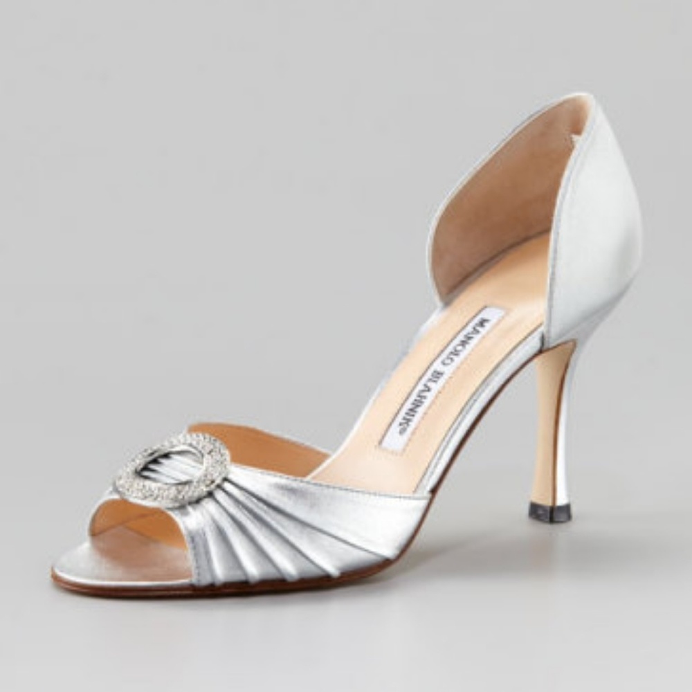 MANOLO BLAHNIK Sedaraby Crystal Silver Heels